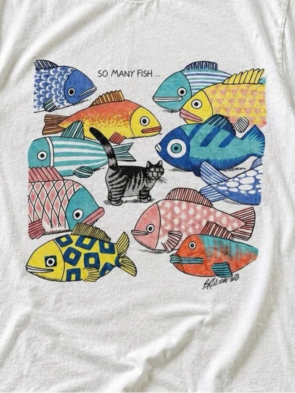 So Many Fish Graphic Tee - Multicolor Fish 70s Design - Picture 2 of 3